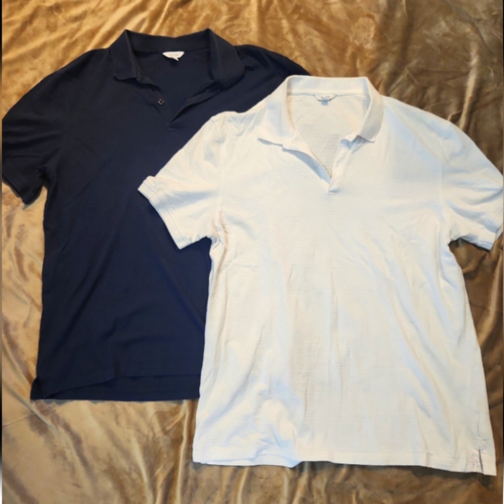 Calvin Klein 100% Cotton Short Sleeve Polo Shirt Men's Size Large Set of 2